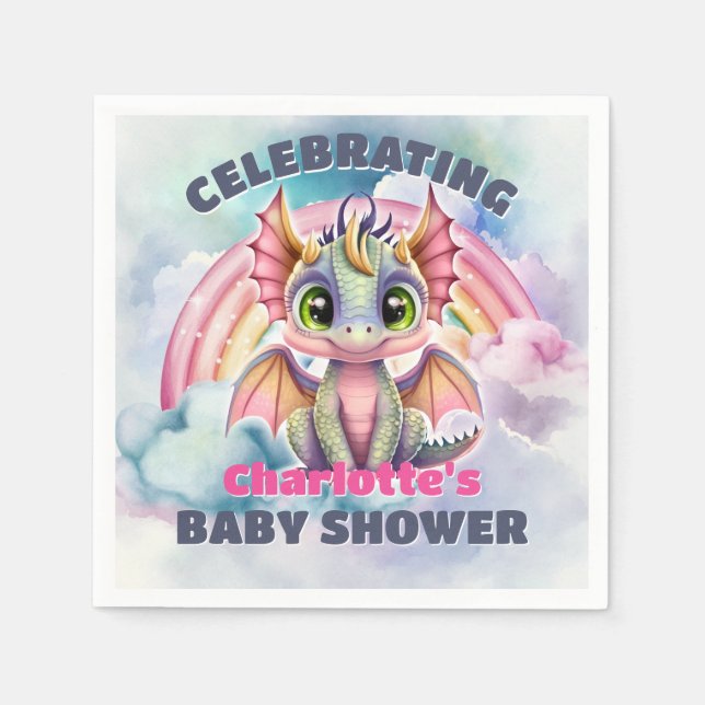 Serviette En Papier Baby shower Dragon Rose (Devant)