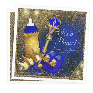Serviette En Papier Baby Shower du Prince Bleu Royal Or