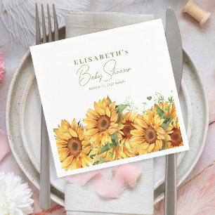 Serviette En Papier Baby shower élégant à motif de tournesols floraux 