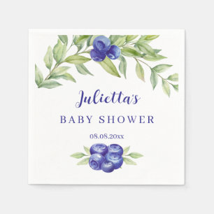 Serviette En Papier Baby Shower Élégant aux Bleuets et Feuillage