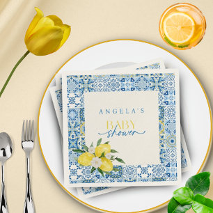 Serviette En Papier Baby Shower Élégant Citron Méditerranéen 