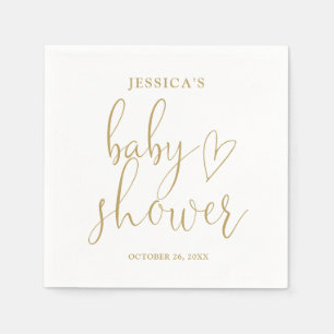Serviette En Papier Baby-Shower élégant écriture coeur or