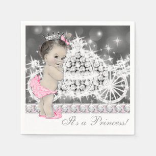 Serviette En Papier Baby Shower Élégant Rose et Gris Princesse