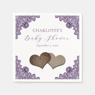Serviette En Papier Baby Shower Élégant Rustique Fleurs Violettes en D