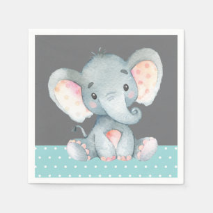 Serviette En Papier Baby shower éléphant Aqua Turquoise Turquoise et G