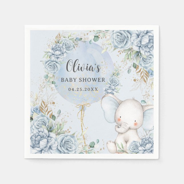 Serviette En Papier Baby shower éléphant bleu bleu doux à bulle (Devant)