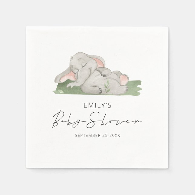 Serviette En Papier Baby shower Eléphant couchant mou (Devant)