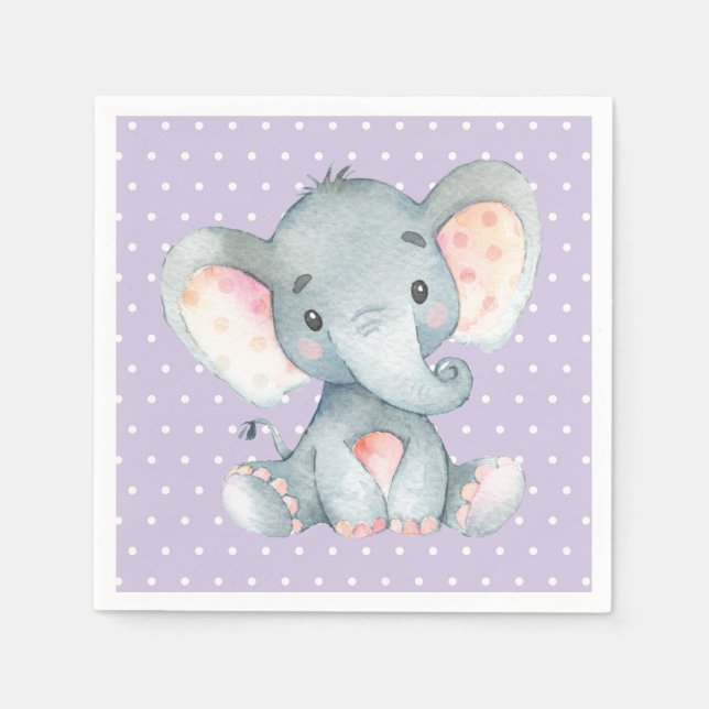 Serviette En Papier Baby shower Eléphant fille serviettes violettes (Devant)