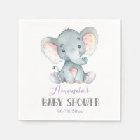Baby shower Eléphant fille serviettes violettes