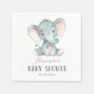 Serviette En Papier Baby shower Eléphant fille serviettes violettes