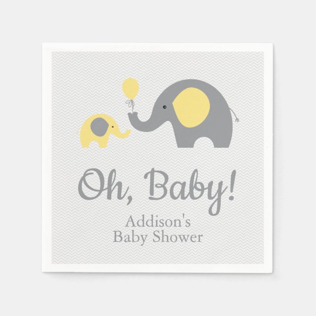 Serviette En Papier Baby shower éléphant jaune et gris serviettes (Devant)