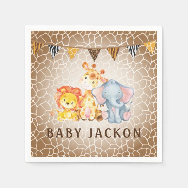 Serviette En Papier Baby shower Eléphant Jungle serviettes (Devant)
