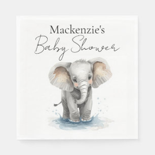 Serviette En Papier Baby Shower Éléphant Mignon Aquarelle