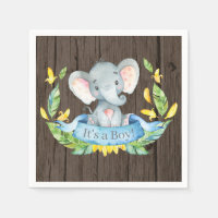 Baby shower Eléphant Rustique Garçon Bleu serviett