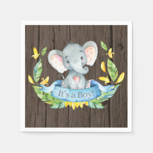 Serviette En Papier Baby shower Eléphant Rustique Garçon Bleu serviett