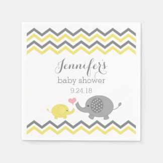 Serviette En Papier Baby shower éléphant serviettes gris jaune Chevron