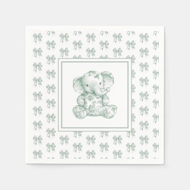 Serviette En Papier Baby shower Eléphant Toile Verte (Devant)
