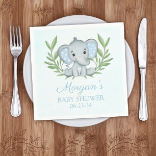 Serviette En Papier Baby Shower éléphant vert bleu garçon
