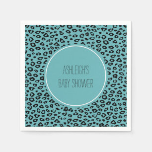 Serviette En Papier Baby shower Empreinte de léopard Aqua Black