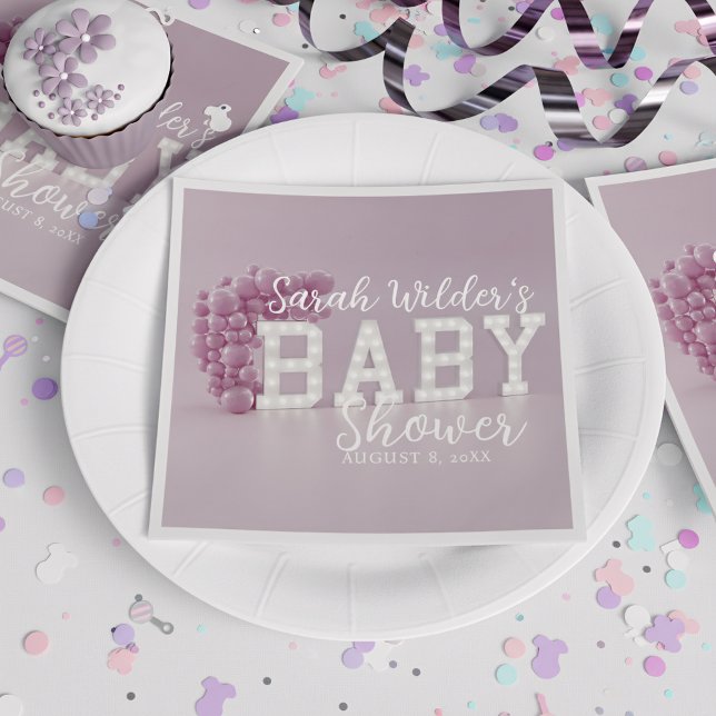 Serviette En Papier Baby shower en arc rose Dusty pour fille rose (A dusty pink baby shower paper napkin with space for your party details)
