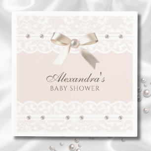 Serviette En Papier Baby shower en dentelle blanche rose pâle