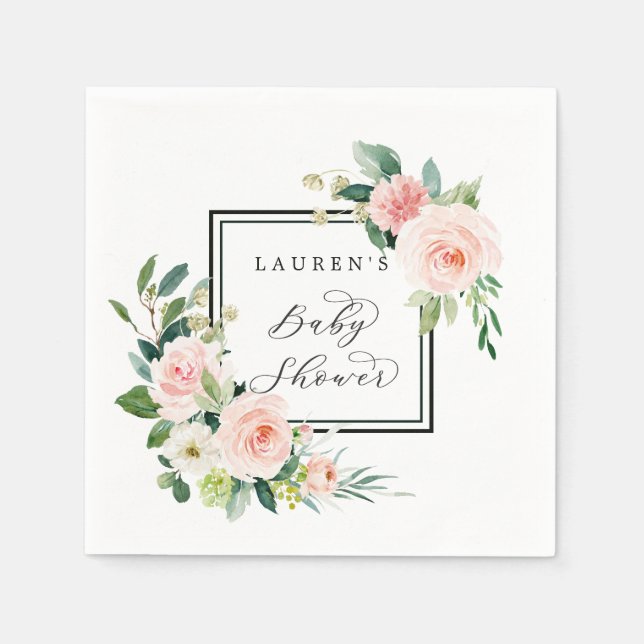 Serviette En Papier Baby shower en fleurs rose pâle (Devant)