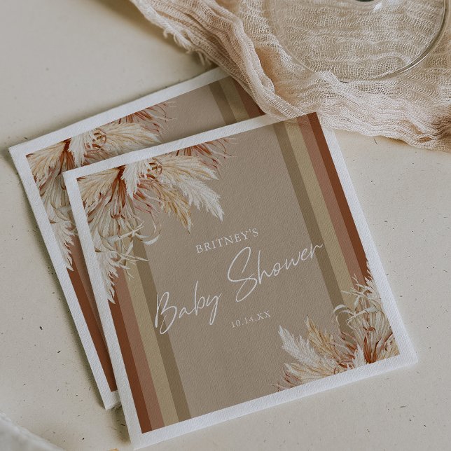 Serviette En Papier Baby shower en laiton Rustique Boho Pampas (Créateur téléchargé)