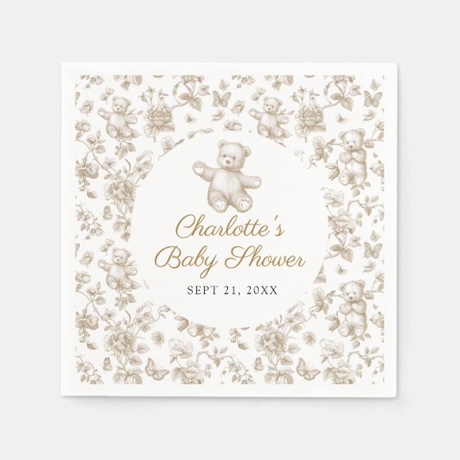 Serviette En Papier Baby shower en toile Beige Teddy Beige neutre pour (Devant)