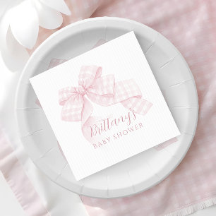 Serviette En Papier baby shower En vichy Bow rose