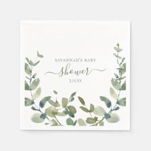 Serviette En Papier Baby shower Eucalyptus aquarelle