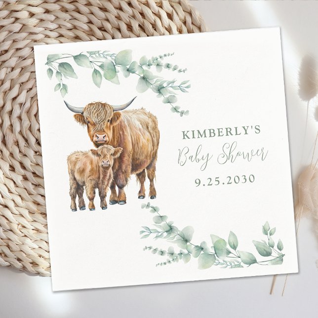 Serviette En Papier Baby shower Eucalyptus de la vache de Highland (Créateur téléchargé)