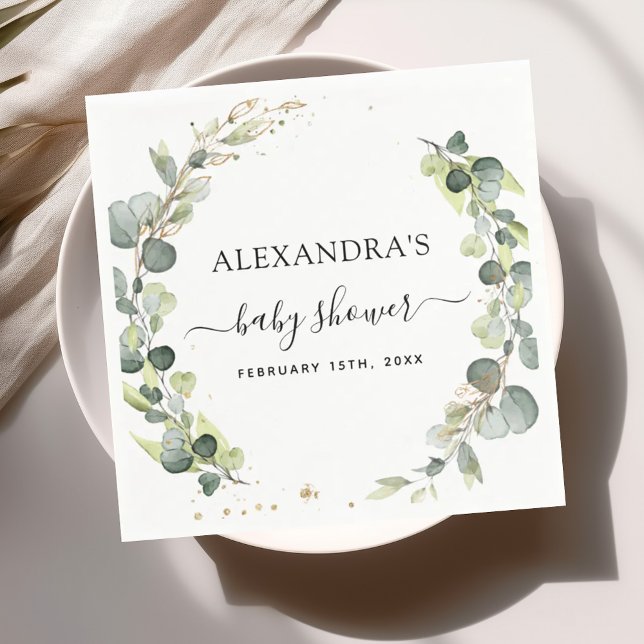 Serviette En Papier Baby Shower Eucalyptus Végétal Bohème Rustique (Créateur téléchargé)