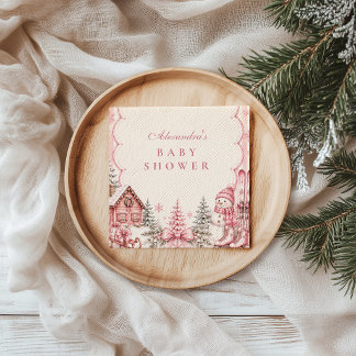 Serviette En Papier Baby Shower Fantaisiste Flocon de Neige Rose
