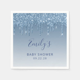 Serviette En Papier Baby Shower Faux Paillettes Bleues
