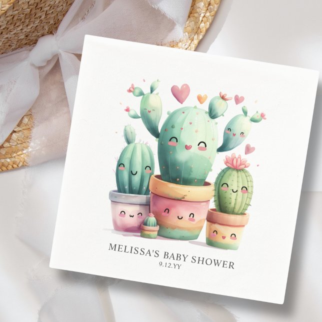 Serviette En Papier Baby shower Fiesta de Cute Cactus (Créateur téléchargé)
