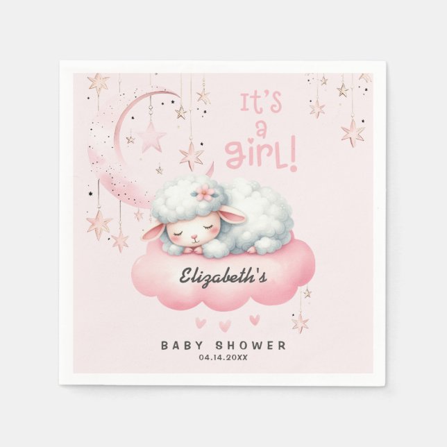 Serviette En Papier Baby shower fille agneau rose (Devant)