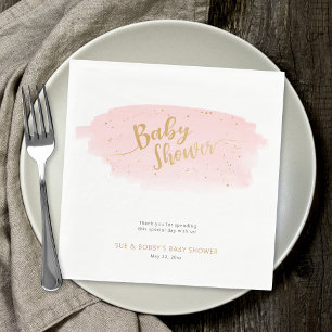 Serviette En Papier Baby shower fille couleur rose et or Aquarelle