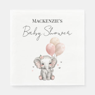 Serviette En Papier Baby Shower Fille Éléphant & Ballons Roses
