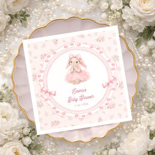 Serviette En Papier Baby Shower Fille Fleur Rose Lapin Mignon
