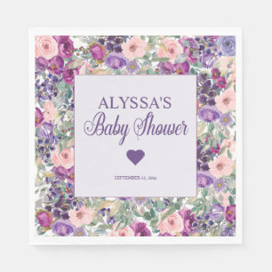 Serviette En Papier Baby Shower Fille Fleurs Rose Violet