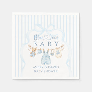 Serviette En Papier Baby Shower Fille Jean Bleu Moderne Rayé