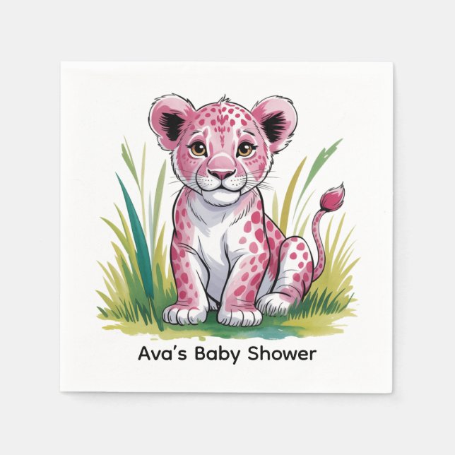 Serviette En Papier Baby shower fille Lion rose (Devant)