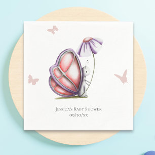 Serviette En Papier Baby shower fille papillon à l'aquarelle mignonne
