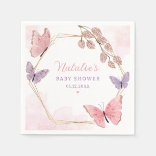 Serviette En Papier Baby shower Fille Papillon rose mou moderne