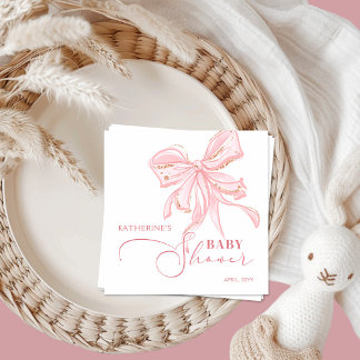 Serviette En Papier Baby shower fille rose et or Bow Chic