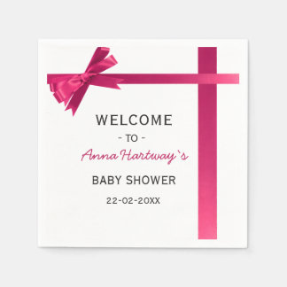 Serviette En Papier Baby Shower Fille Ruban Satin Rose