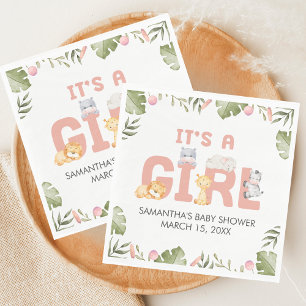 Serviette En Papier Baby Shower Fille Safari Animal