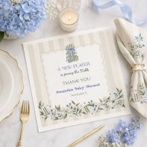 Baby-Shower Filleul Thème Mahjong Fleurs Bleues