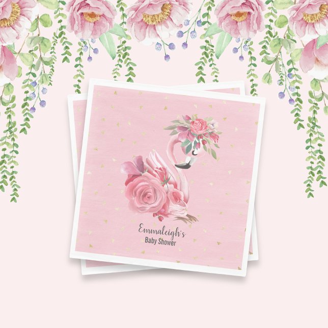 Serviette En Papier Baby shower Flamant rose Ballerina Aquarelle rose (Créateur téléchargé)