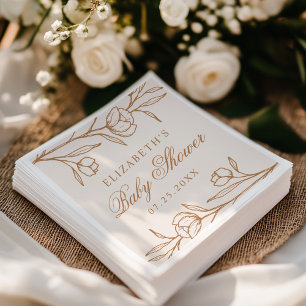Serviette En Papier Baby Shower Fleur Almond et Cuivre Esquissée